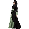 Polka dotted asymmetrical dress abaya- Green-Black Polka dotted asymmetrical dress abaya- Green-Black